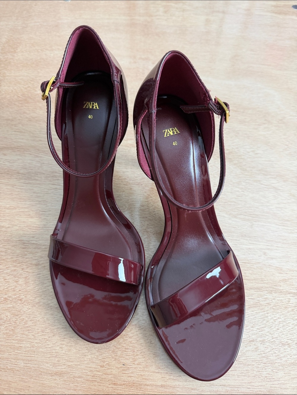 Zara Wine Patent Ankle-Strap Heels